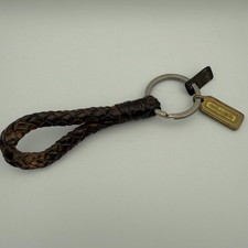 Vintage Coach 7204 Brown Braided Leather Brass Fob Keychain Bag Charm Hang Tag
