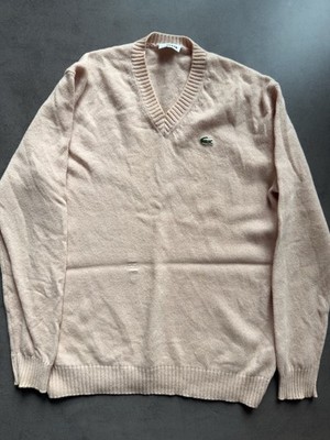 Lacoste Damen Pullover Gr. 3 / M Rosa 100% Woolmark V-Ausschnitt