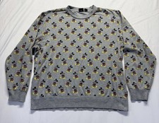 Disney Mickey Mouse All-Over Print Crewneck Sweatshirt XXL gray pullover hole