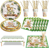 Nkaiso Dschungel Safari Partygeschirr Set 126 StüCk Papier Teller Tassen Serviet