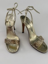 Vintage Halston Metallic Gold Leather Stiletto Heel Sandals 8 Medium Rare