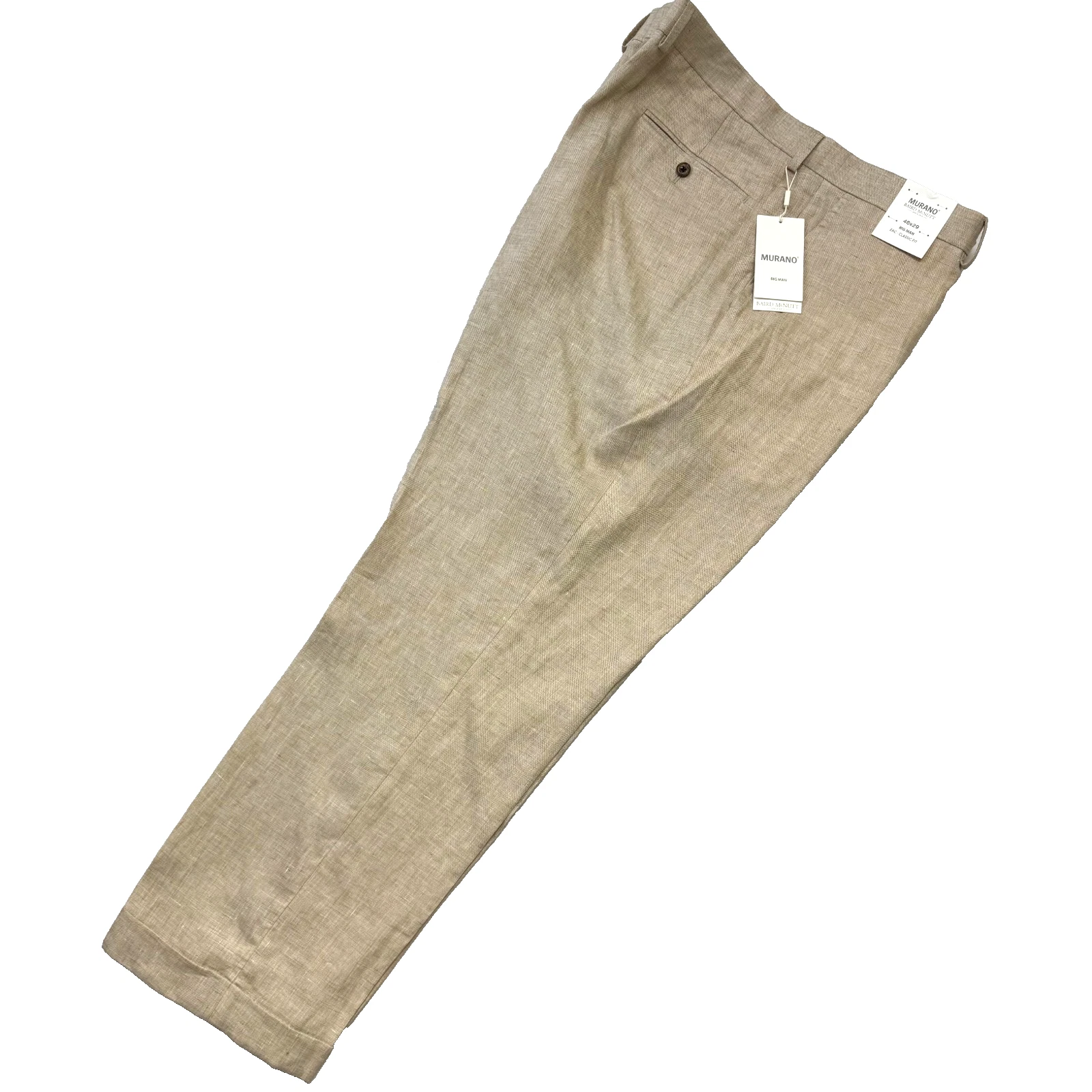 Murano Baird McNutt Mens Linen Dress Pants Khaki Classic Fit Big Man W46 L29 NWT