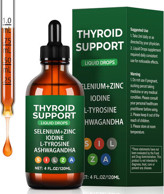 Thyroid Support Complex Liquid Drops for Women & Men - High Potency Iodine, Zinc