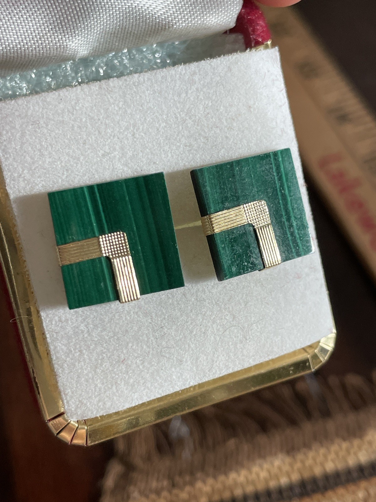 Vintage Peter Brams 14K Solid Gold   Malachite Ea… - image 8