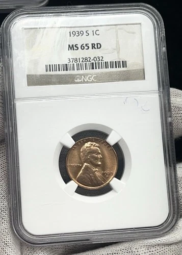C125. 1939 S NGC GRADED MS65 RED LINCOLN WHEAT CENT NGC