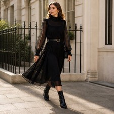 Madewell Alexa Chung Joan Overlay Dress Womens 4 Black Ruffle Sheer Midi