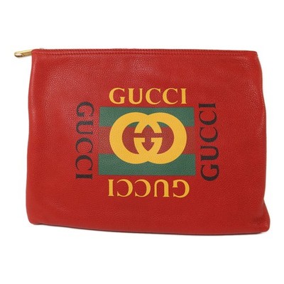 GUCCI GG GHW Pouch 500981 Calfskin Leather Red