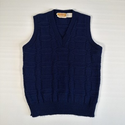 Vtg Jantzen Sweater Vest Blue Size L Cable Knit Wool Made in USA