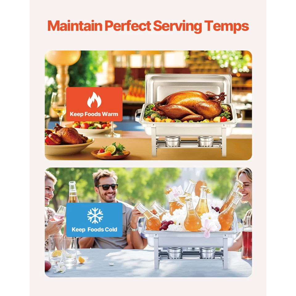 Uimoso Set di Scaldavivande Buffet 7,5 L in Acciaio Inox, Confezione da 2 - Immagine 4 di 4