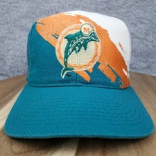 Vintage Miami Dolphins Hat Cap Snap Back White Teal Splash Paint Logo Athletic