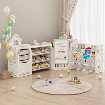 4-Tier Large Kids Toy Storage Organizer and Bookshelf with 4/10 Plastic Bins NEW