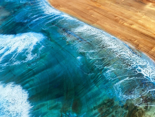 Coastal Blue Epoxy dining table, live edge slab, wood river resin 48x24" - Picture 8 of 19