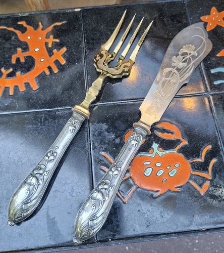 SFAM Solid Silver Art Nouveau Jugendstil Poisson Service Spoon Ladle 800