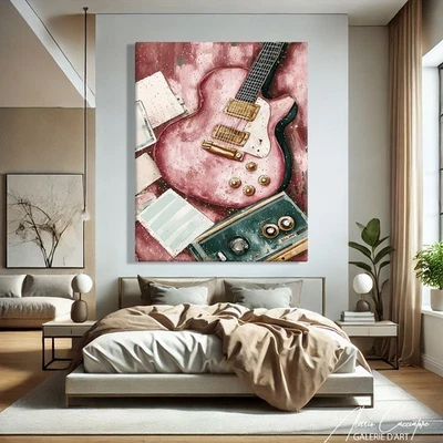 Pink Electric Guitar Wall Art Retro Music Art Print Rock N Roll Wall Art - Image 1 of 4