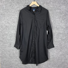 NEW Old Navy Womens Long Sleeve Button Down Shirt Dress Black, Size L