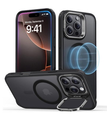 iPhone 16 Pro Max Case Built in Stash Stand Frosted Black Scratch Resistant