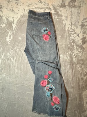 Miracle Body Jeans Y2K Bell Bottom Women Denim Embroidered Flowers Hippie 