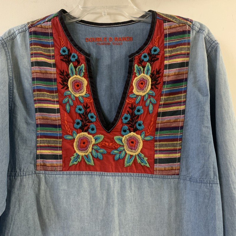 Double D Ranch Western Cowgirl Chic Denim Embroidered Shirt Size S