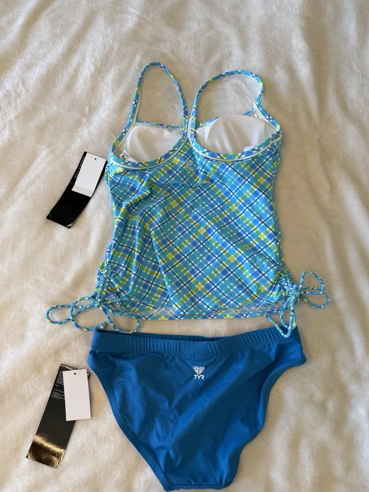 Juego Tankini TYR Talla 8 Nuevo Con Etiquetas Azul Cuadros Foto 2 de 4
