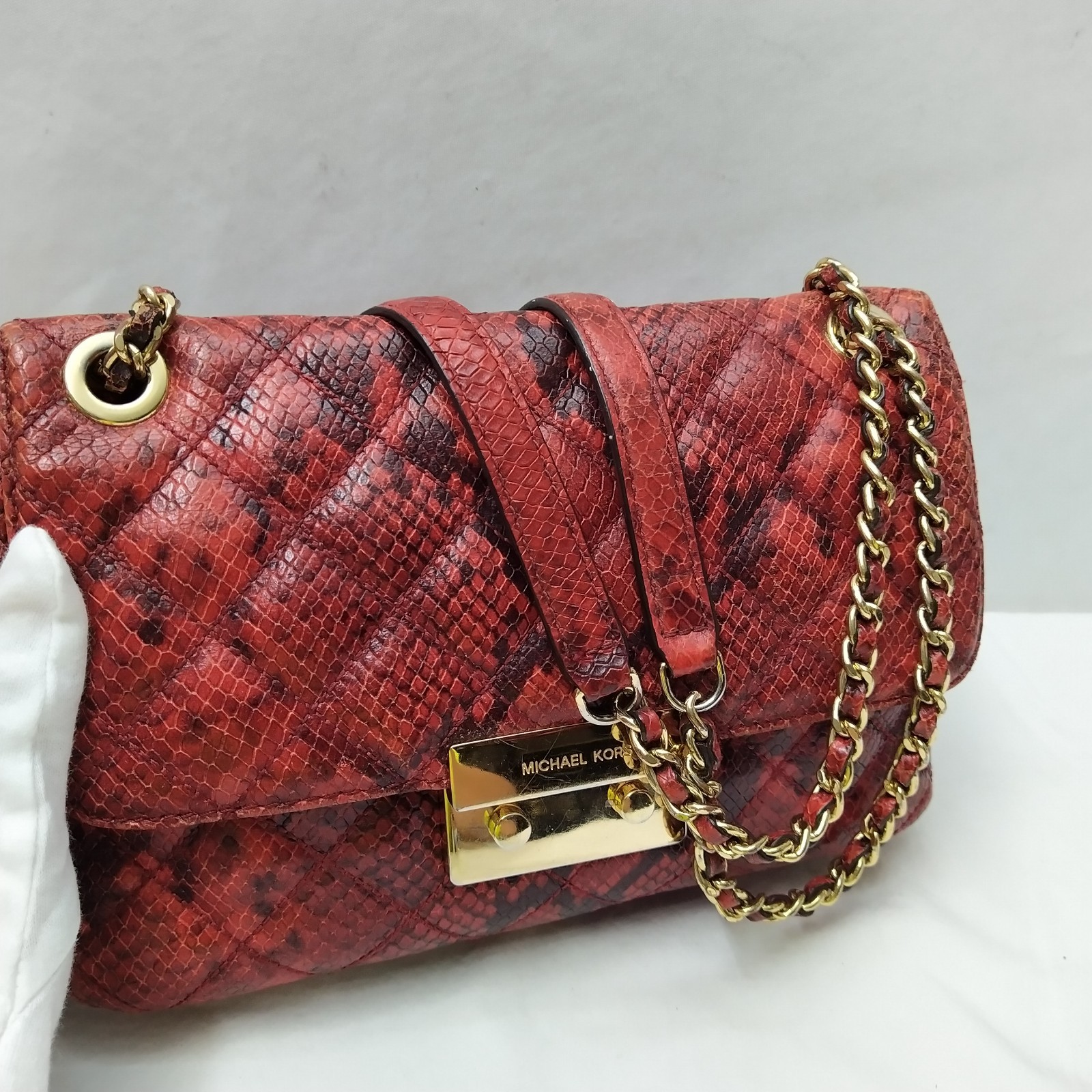 Michael Kors Red Leather Quilted Python Embossed … - image 7