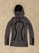 lululemon Long Sleeve Hooded Stride Jacket, Black Heathered Herringbone, Size 4
