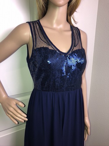 Anthropologie Ark & Co $120 Maxi Dress Sz S Navy Blue Illusion Sequin Bodice NWT - Picture 5 of 12