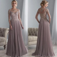 Chiffon Pleated Mother of the Bride Dress Scoop Neck Appliques Evening Gowns New