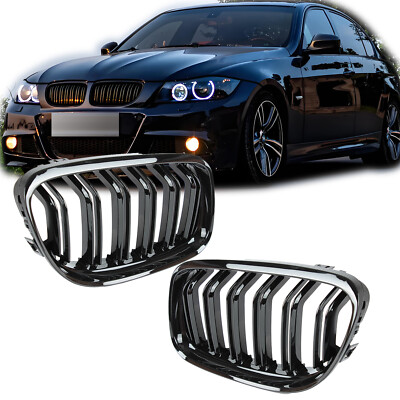 Nieren Doppelsteg Grill passend für BMW 3er E90 E91 2008-12 LCI Glanz Schwarz
