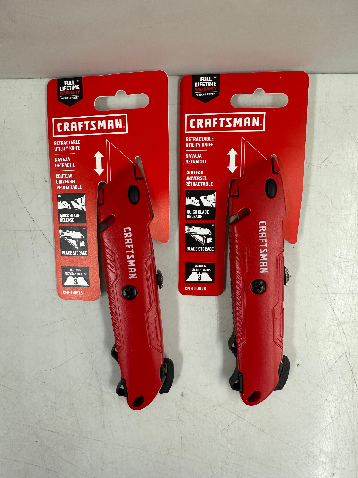 (2) CRAFTSMAN Utility Knife, 3 Blades, Retractable, 3/4 in. 