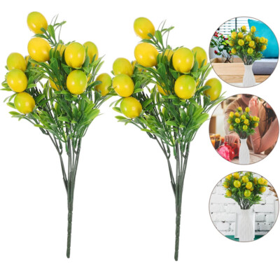 2pcs Fake Lemon Branches Artificial Fruit Branch Lemon Tree Stem Home Decor Gift