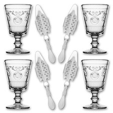 4x La Rochere Absinth Glas Versailles 200ml + 4x Absinth Löffel Losanges