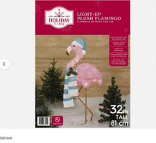 Holiday Time 32" Light Up Fluffy Christmas Flamingo For Indoor  Outdoor Decor