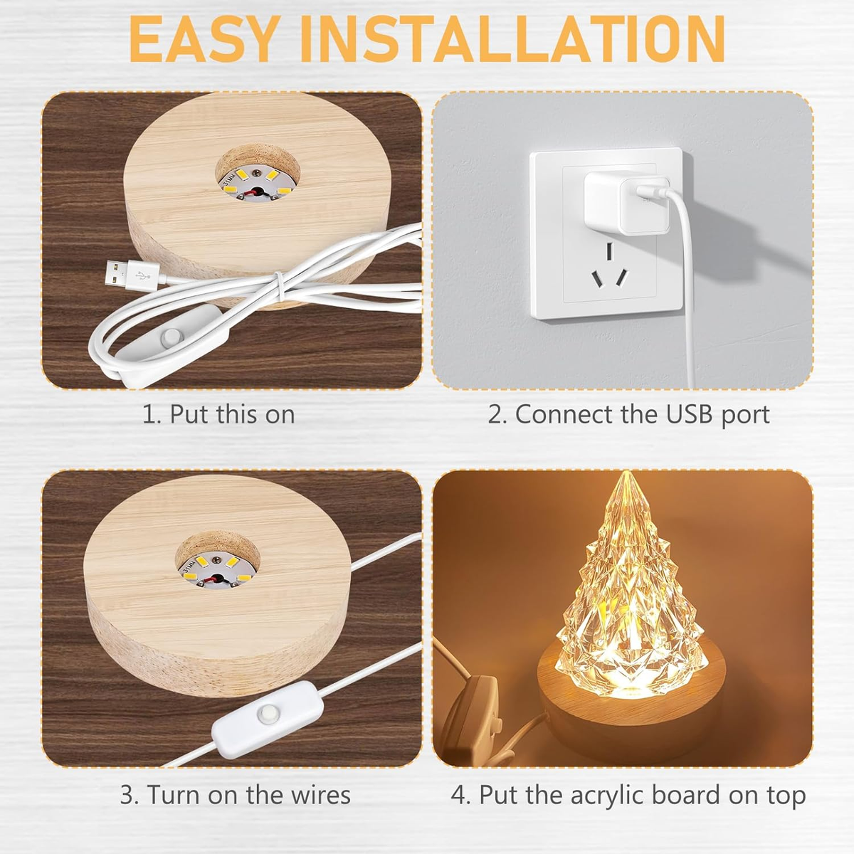 SPORTARC LED-Display-Sockel – 2 Stück, Holz, Mit USB-Anschluss, Für Acryl & Schmuck