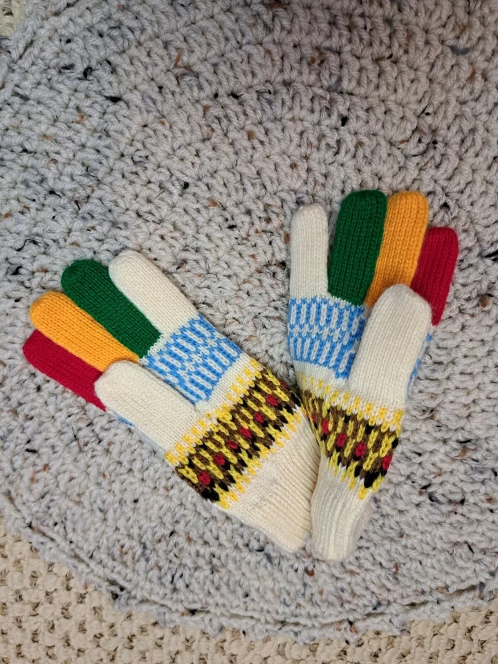 Guantes de invierno tejidos DE COLECCIÓN edades 3-6 niñas niños niños derecha izquierda coloridos Foto 3 de 4