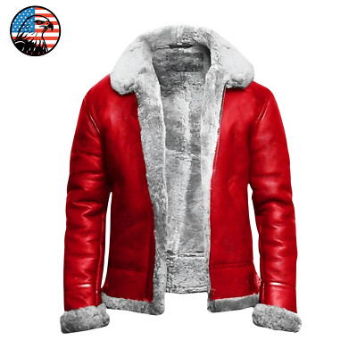 Men's Santa Claus A2 Bomber Aviator Real Leather Jacket Christmas Gift Costume