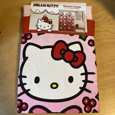 New Hello Kitty Christmas Fabric Shower Curtain 70 X 72 Pink Wreath