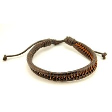 NATURAL LEATHER BRACELET Brown Woven Contrast Men Women Braided Adjustable Hemp