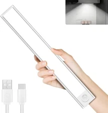 3 Pack 76 LED Motion Sensor Light, 8 inch USB Rechargeable under Cabinet Lights