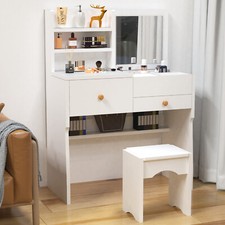 Dressing Table with  Mirror Modern Makeup Desk Vanity Table Set + Stool White