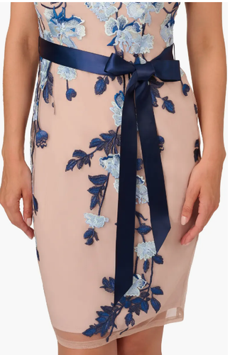Adrianna Papell Embroidered Floral Tie Waist Sheath Dress (size 12) - Picture 4 of 4