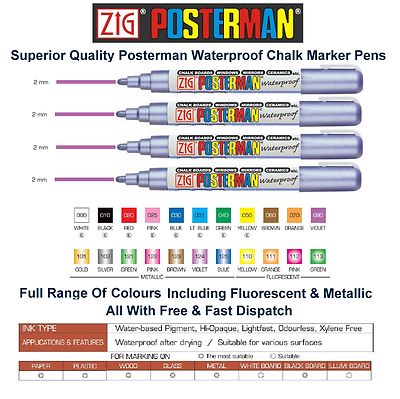 Zick Posterman Medium 2 mm Kreide Marker Stift Stifte Wasserdicht Whiteboard Glas Metall