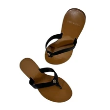 Tory Burch MANON Thong Sandal Calf Leather Black Strap WOMENS 7