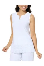 Antthony Scalloped Edge Lace-Hem Tank White