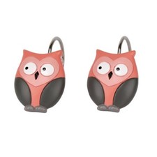 Saturday Knight Limited Pink / Gray Owl Owlet Shower Curtain Hooks Set of 12