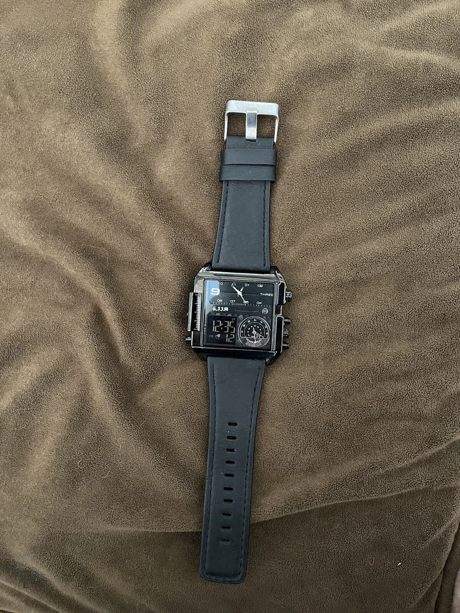 6.11 Luxury Brand Men s Square Watch Black Multiple Time Zones Waterproof