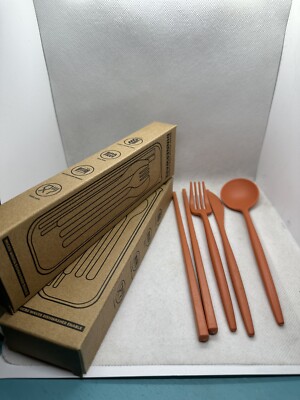 wheat straw plastic dinnerware Knife, Spoon, Fork, Chop Sticks, Carry Case X2