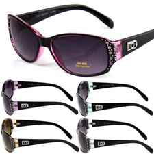 Womens Oval Wrap Rhinestones Sunglasses Fashion Designer Shades Celebrity Bling