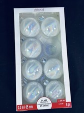 Ashland Glass Christmas Ornament Set White Swirl 7Pc Round Ball Decoration READ.