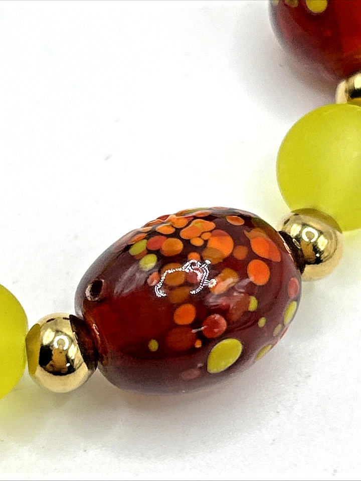 Brazalete elástico con cuentas de murano de vidrio artístico grueso de 7,5" de acero inoxidable dorado Foto 4 de 4