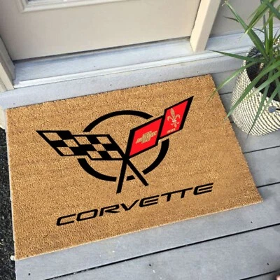HOME Corvette Cars Logo Doormat, Corvette Rug, Corvette Power Sign, Mancave Garage
